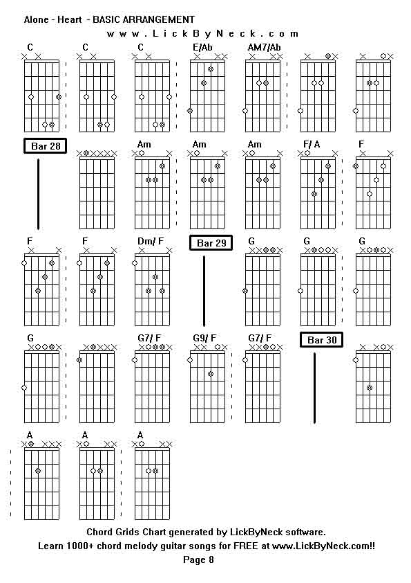 Chord Grids Chart of chord melody fingerstyle guitar song-Alone - Heart  - BASIC ARRANGEMENT,generated by LickByNeck software.